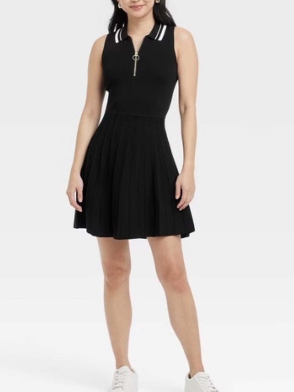 A New Day black tennis tank dress polo collar zipper pleated skirt size small